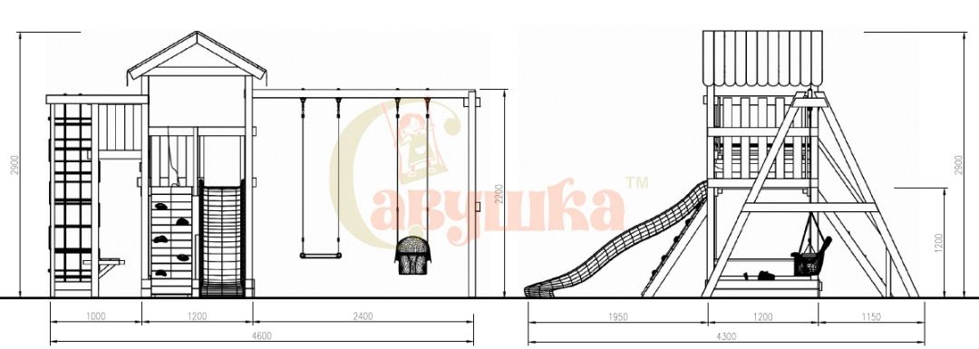 Детская площадка Савушка Мастер 3 с качелями Гнездо 1 метр - Махагон